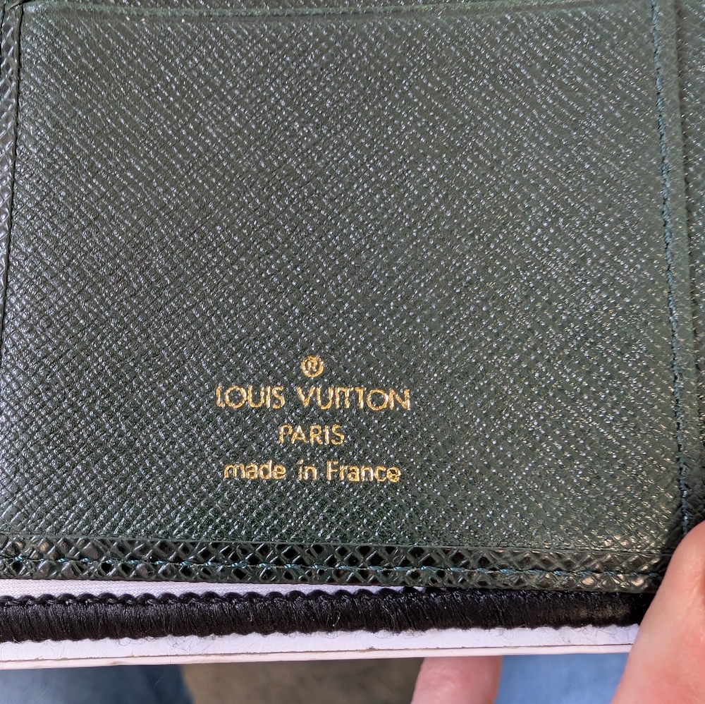 Dark Green LV TAIGA Textured Leather Check Book Wallet - Picture 2 of 12
